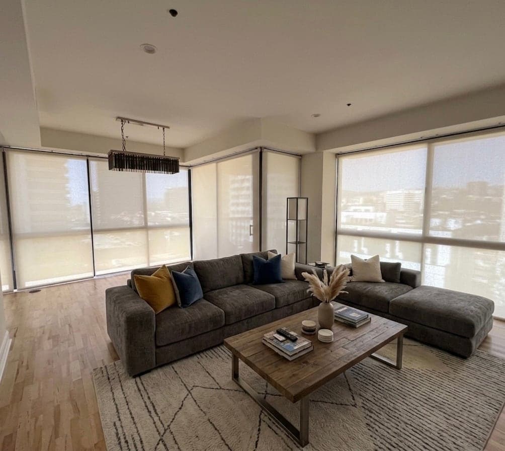 Floor-length custom drapery installed by Dream Curtains in a Los Angeles home